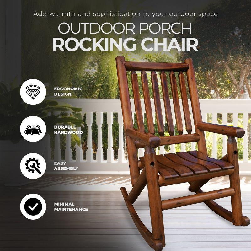 Leigh Country Porch Rocking Chair with Z Frame Design, Clear Coat of Varnish, and Contoured Seating for Patio Rocking Chairs, Brown