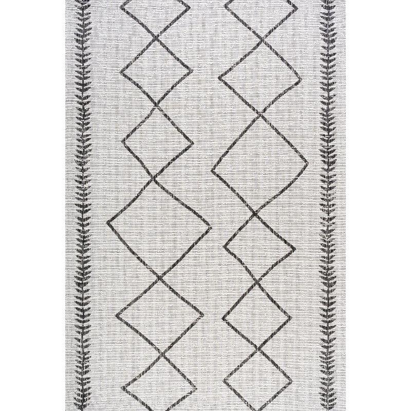 5'x8' Derya  Diamond Trellis Indoor/Outdoor Area Rug, Ivory/Black - JONATHAN Y