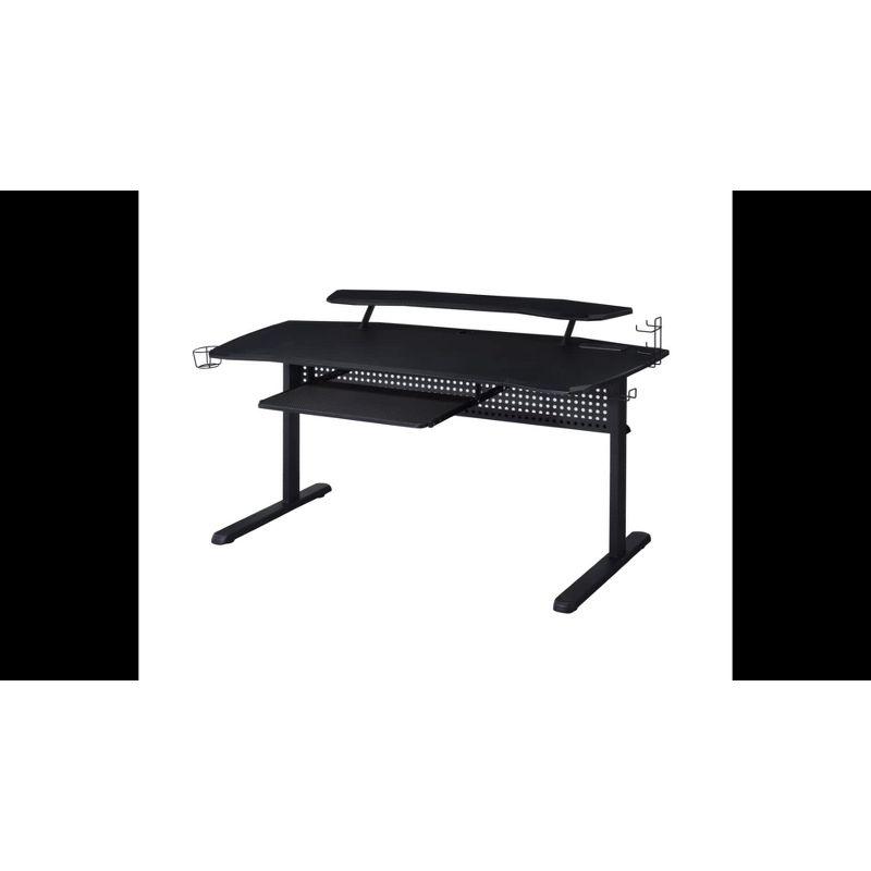 Vildre Gaming Desk with USB Port Black/White - Acme Furniture: Hutch, Power Outlets, Cupholder, Controller Stand