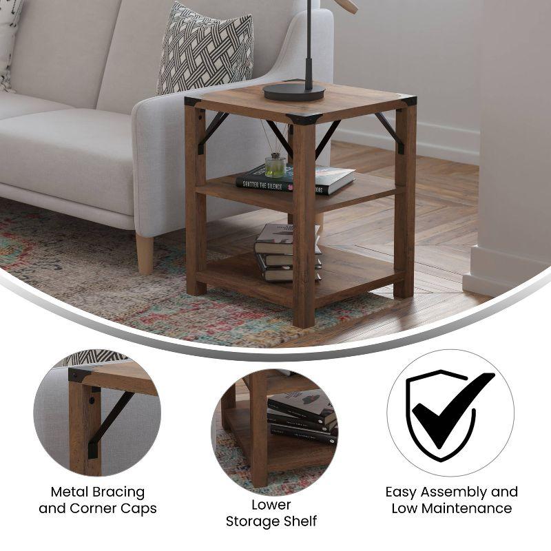 Taylor & Logan Willard Wood 3 Tier Modern Farmhouse End Table Brown: Square Shape, 75 lb Capacity, Wood Frame