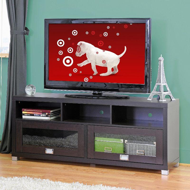 Modern TV Stand for TVs up to 62" Dark Brown - Wholesale Interiors: Entertainment Center with Cable Management