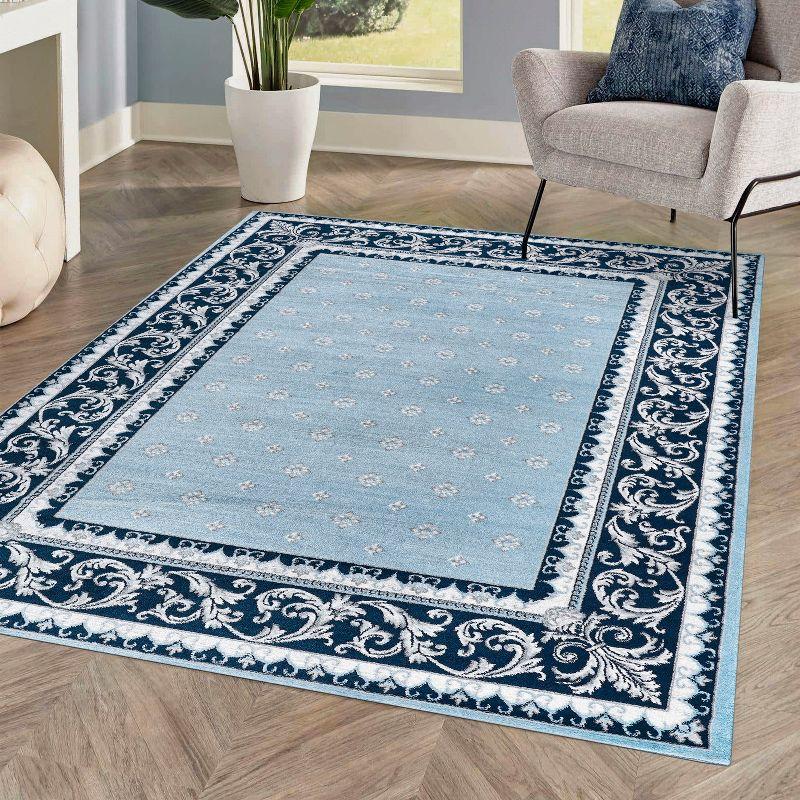 Blue and Navy Synthetic French Border 8' x 10' Area Rug