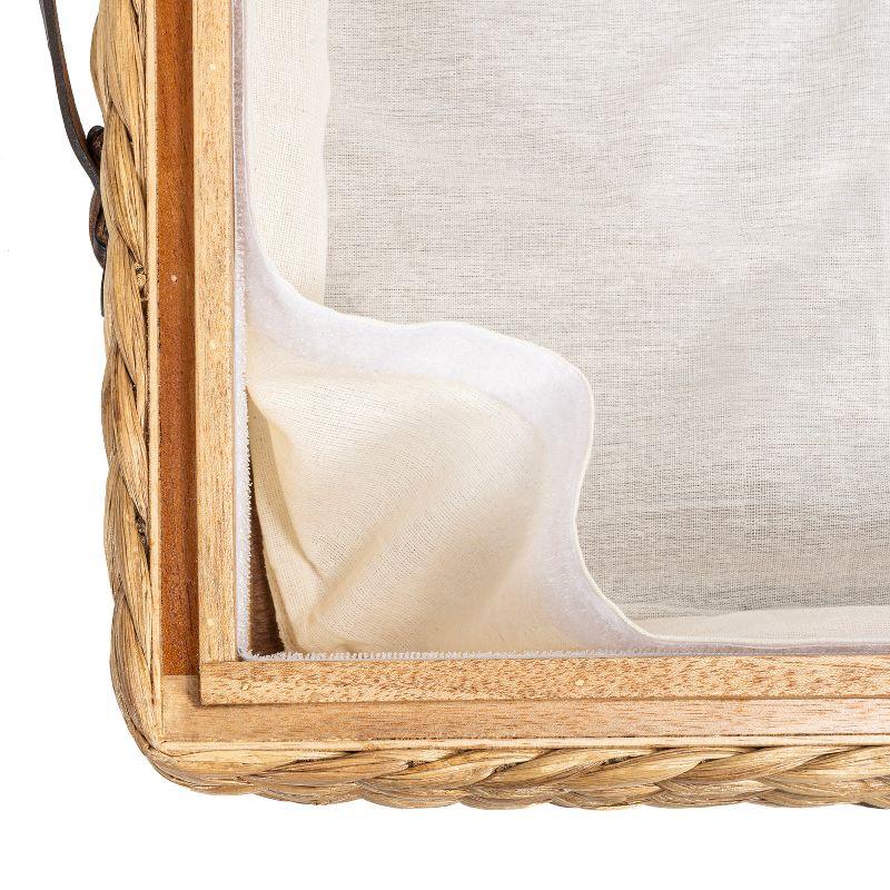 happimess Chett 26.38" Minimalist Hand-Woven Hyacinth/Wood Underbed Storage Bin with Wheels and Handles