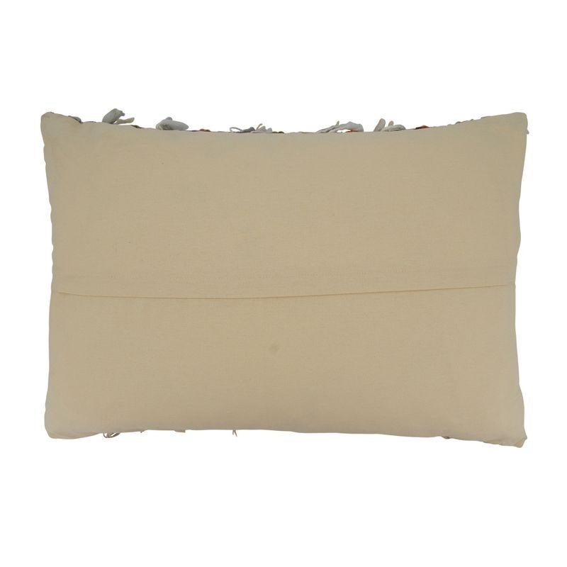 Shaggy Striped Cotton Decorative Pillow Cover, 16"x24", Beige and White