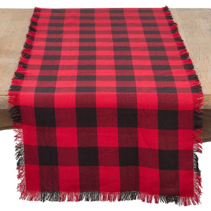 16"x72" Buffalo Plaid Classic Design Casual Fringed Cotton Table Runner Red - Saro Lifestyle