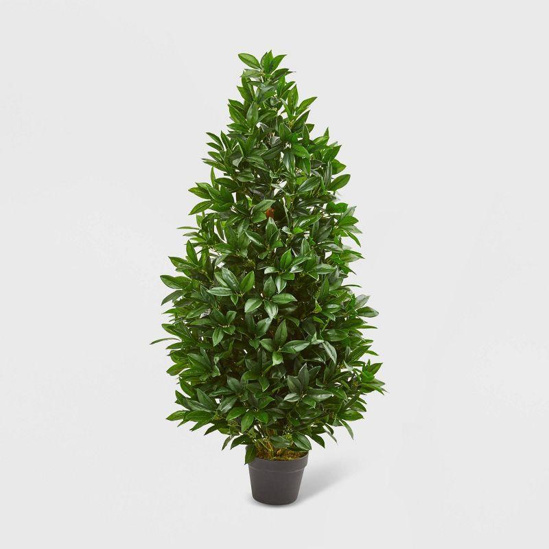 4ft Green UV-Resistant Plastic Bay Leaf Topiary Tree in Pot