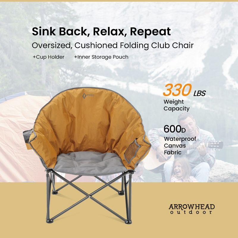 Arrowhead Outdoor Oversized Heavy-Duty Club Folding Camping Chair w/External Pocket, Cup Holder, Portable, Padded, Moon, Round, Bag (Workwear Tan)