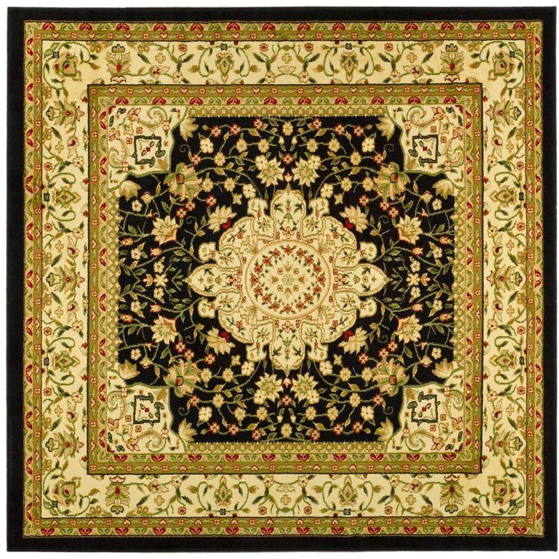 Elegant Lyndhurst 8' Square Black Ivory Traditional Area Rug