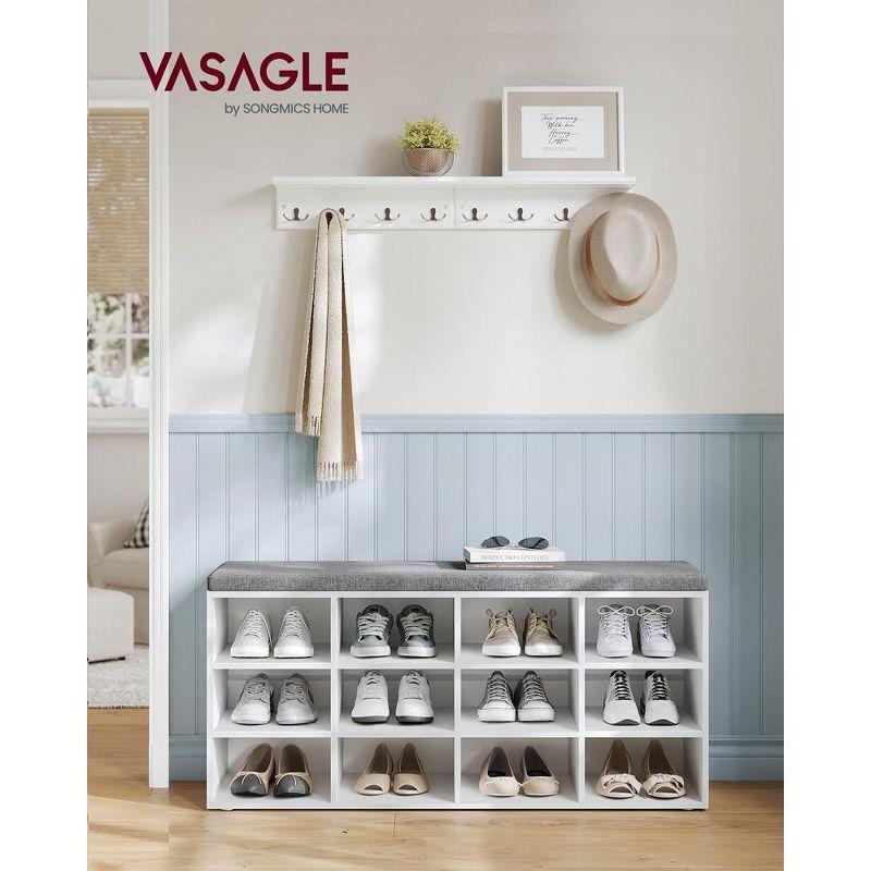 White and Gray 12-Cubby Shoe Storage Bench with Cushion