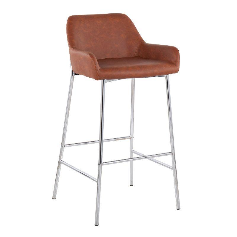 Set of 2 Camel Faux Leather and Metal Bar Stools