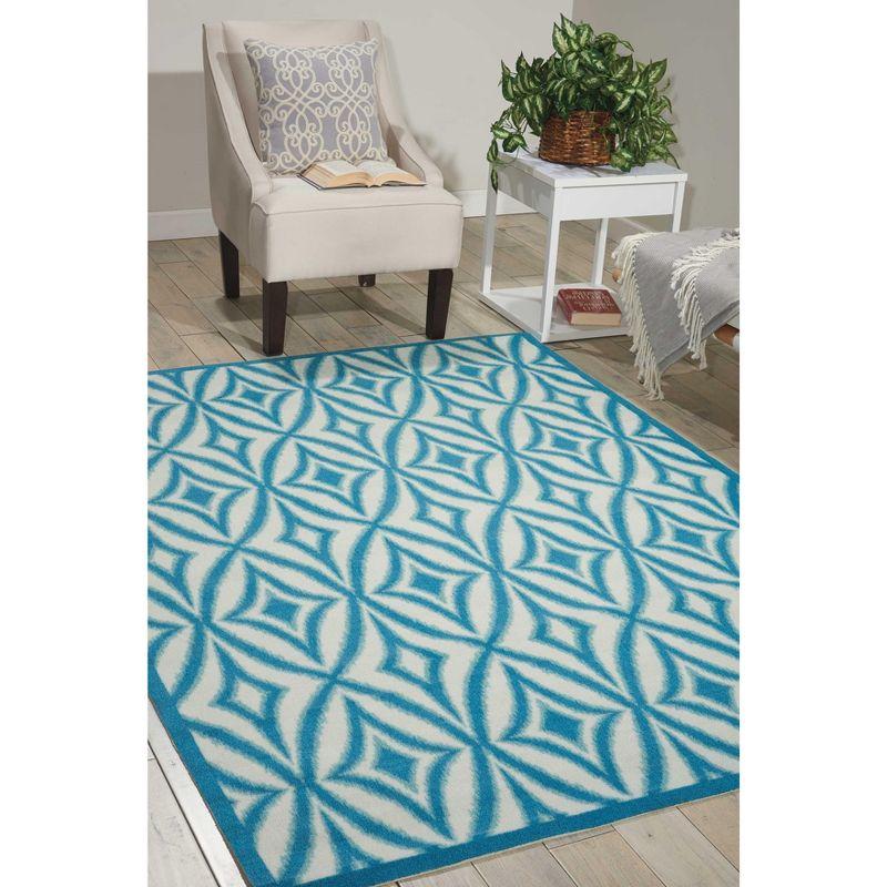 Azure Diamond Pattern Rectangular Synthetic Indoor/Outdoor Rug