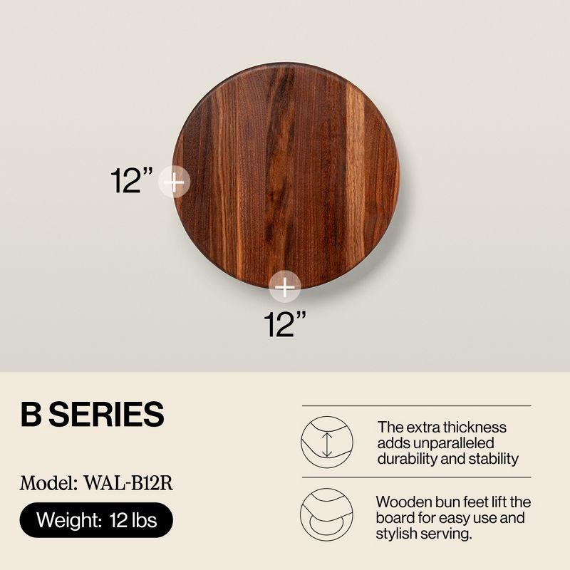 Gift 1.5" Edge Grain Walnut 12" Round Cutting Board with Wood Feet