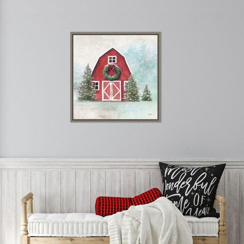 Amanti Art December Barn Blue Sky by Julia Purinton Canvas Wall Art Print Framed 22 x 22-in.