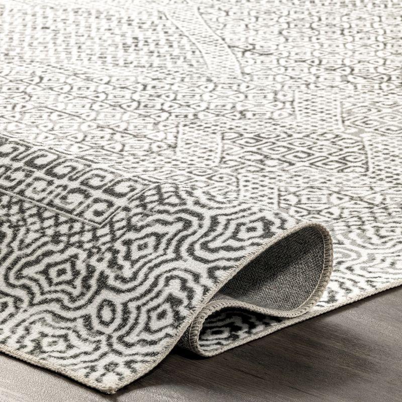 Gray Abstract Synthetic 8' x 10' Easy-Care Area Rug