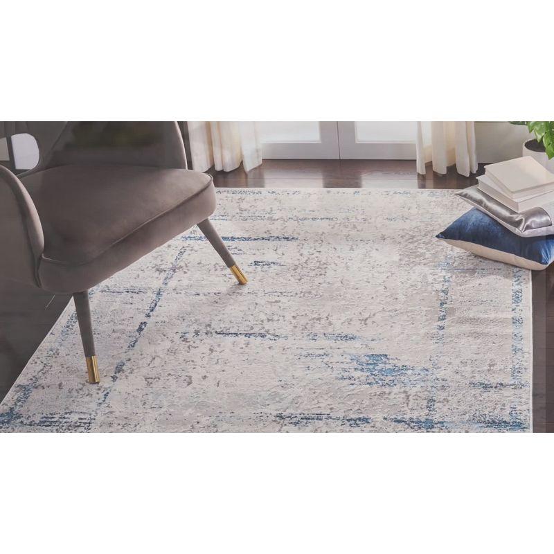 Reversible Grey and Blue Hand-Knotted Synthetic Area Rug