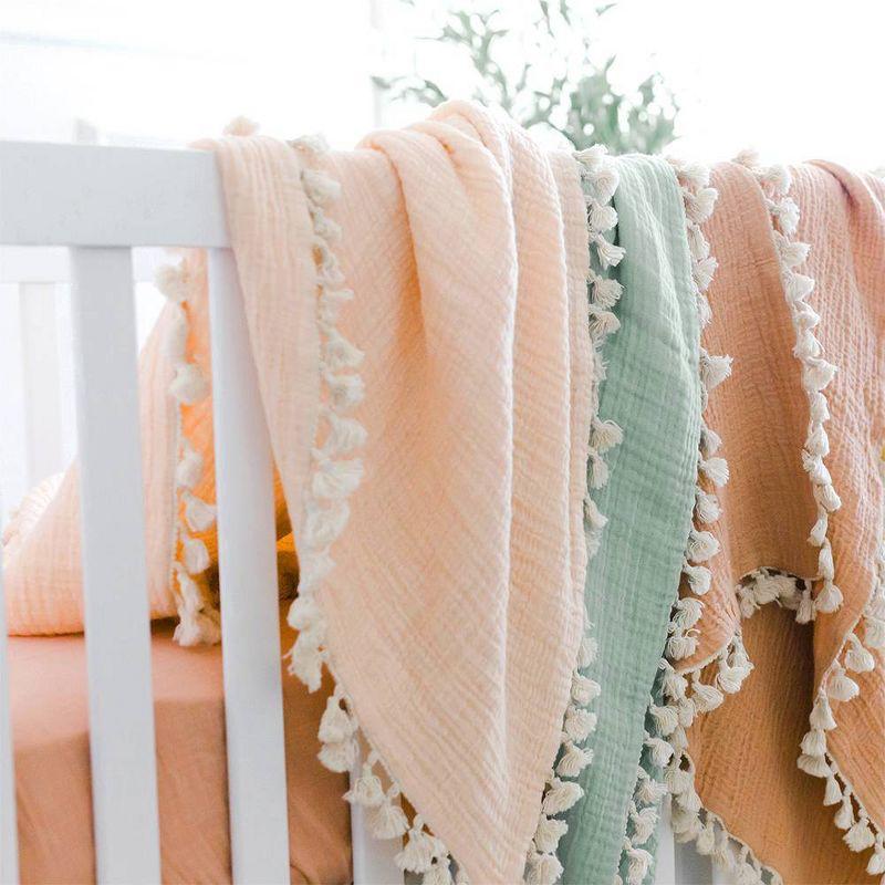 Crane Baby 6-Layer Muslin Baby Blanket with Tassel Edge