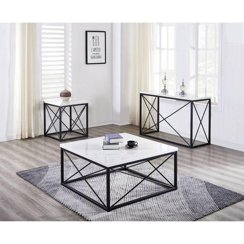 Skyler Marble Top Square End Table White/Black - Steve Silver Co.: Modern Living Room Accent, X-Stretchers, No Tools Assembly