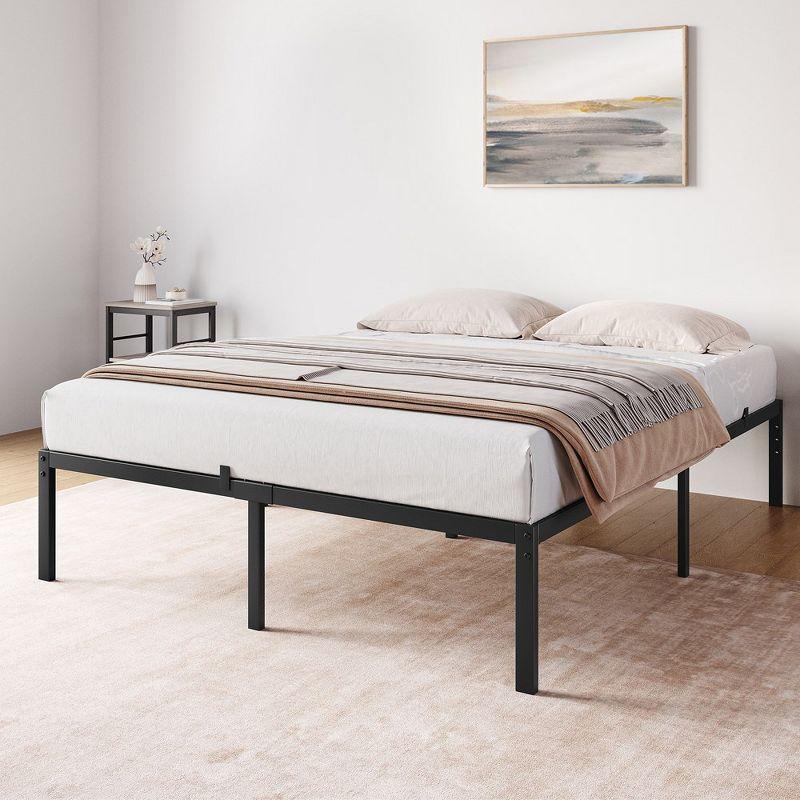 Black Metal Queen Bed Frame with Storage and Slats