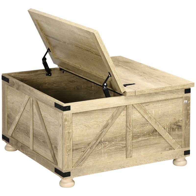 HOMCOM Farmhouse Coffee Table with Storage, Large Square Coffee Table for Living Room Furniture, Wooden Center Table with Flip-Top Lid, Oak