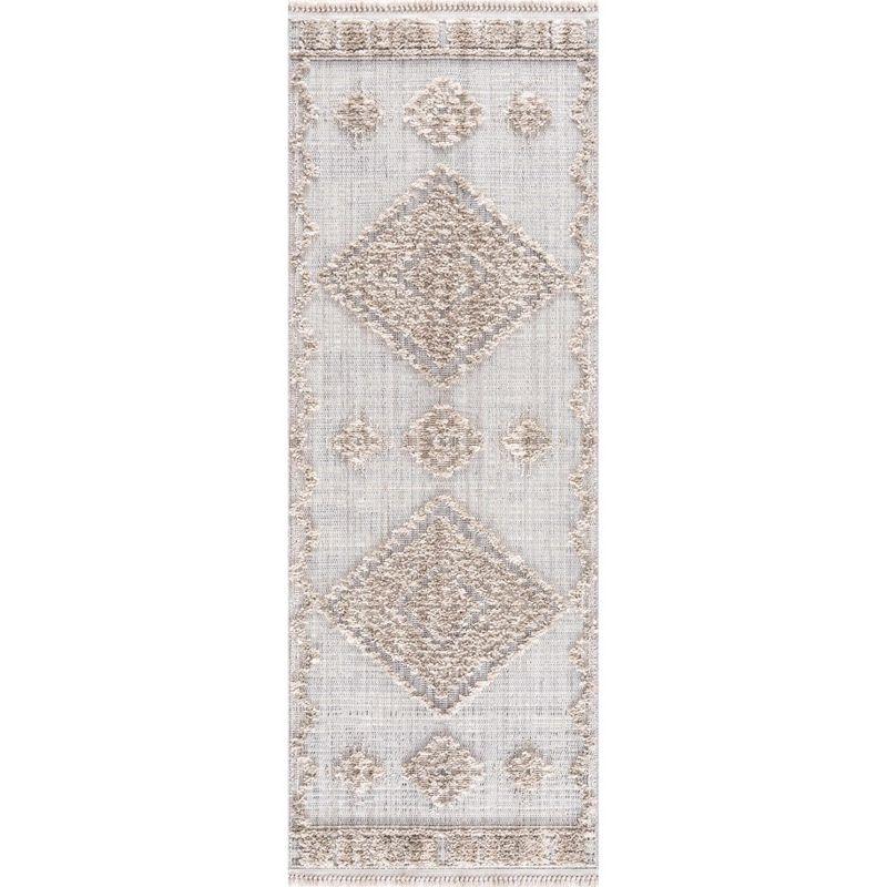 Gray Geometric High-Low Pile Polyester Runner Rug 2'7" x 7'3"