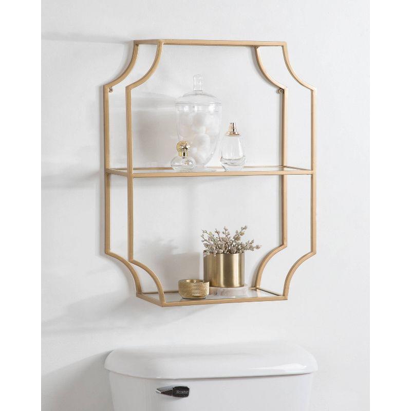 18" x 24" Ciel Metal Wall Shelf Gold - Kate & Laurel All Things Decor: Elegant Storage, 3-Tier Glass Display