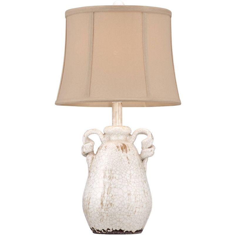 Regency Hill Sofia Rustic Country Cottage Accent Table Lamp 22" High Crackled Ivory Glaze Ceramic Beige Bell Shade for Bedroom Living Room House Home