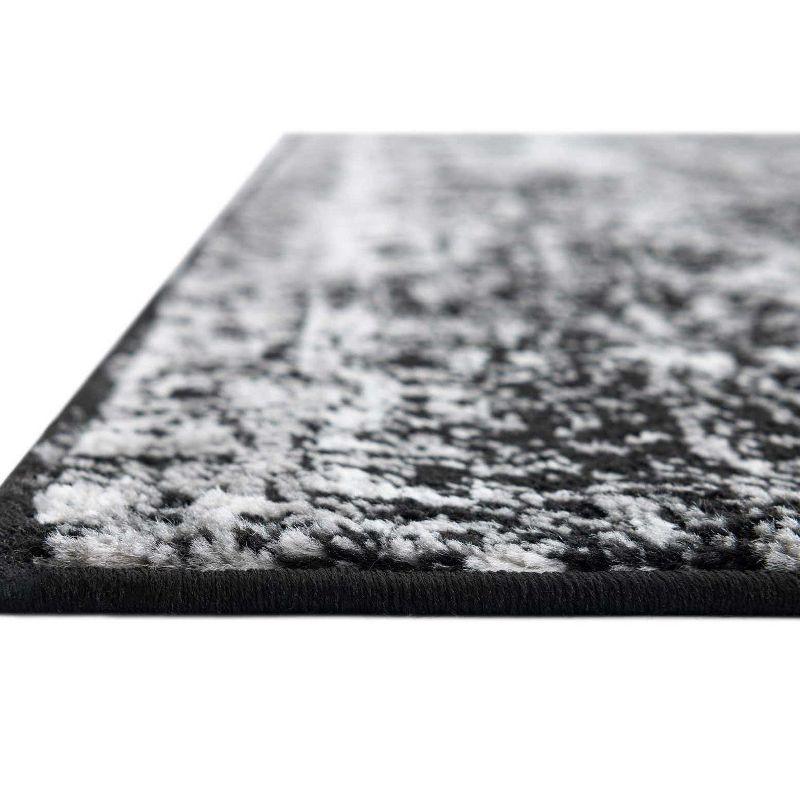 Black and Gray Floral Motif Low Pile Area Rug