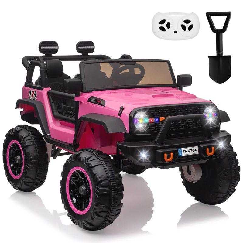 Electric Ride On Car, 24V 2 Seats for Kids, with Remote Control, 4WD Spring Suspension, 2 Speeds, Music, for 3+,Pink