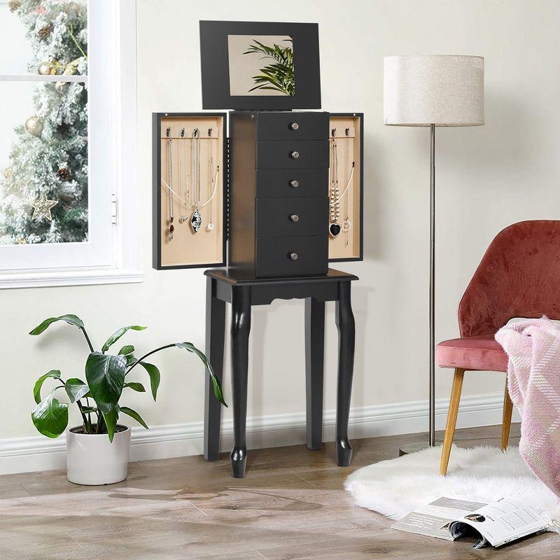 Costway Jewelry Cabinet Storage Chest Standing Organizer Mirror Black