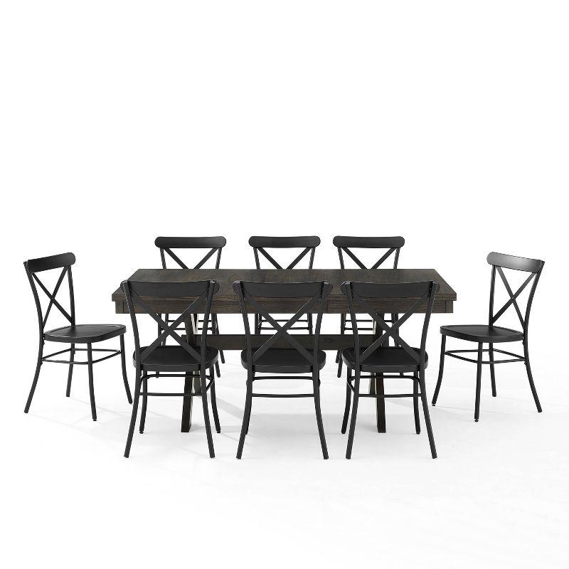 9pc Hayden Extendable Dining Set with Camille Chairs Matte Black/Slate - Crosley: Rubberwood Trestle Base, Unupholstered