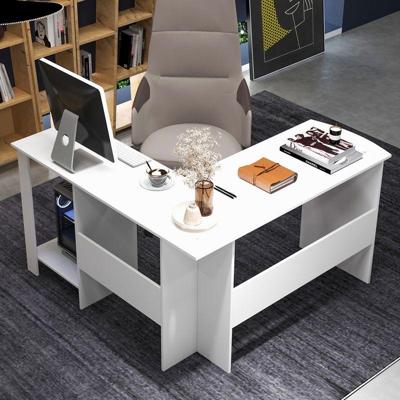 Costway L-shaped Corner Computer Desk Home Office Writing Workstation with Storage Shelves