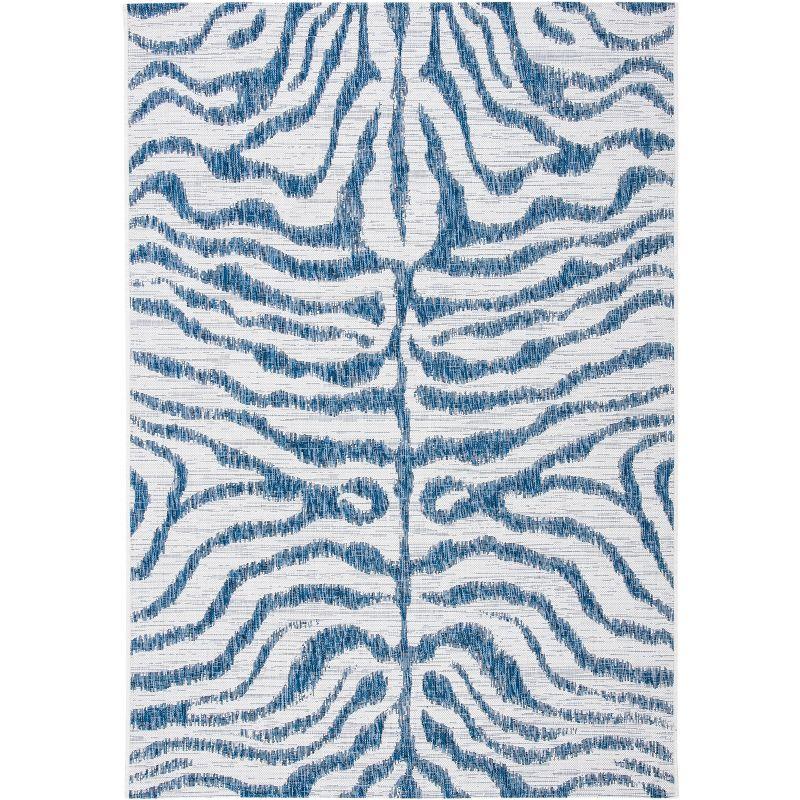 Ivory and Navy Animal Print Indoor/Outdoor Rug