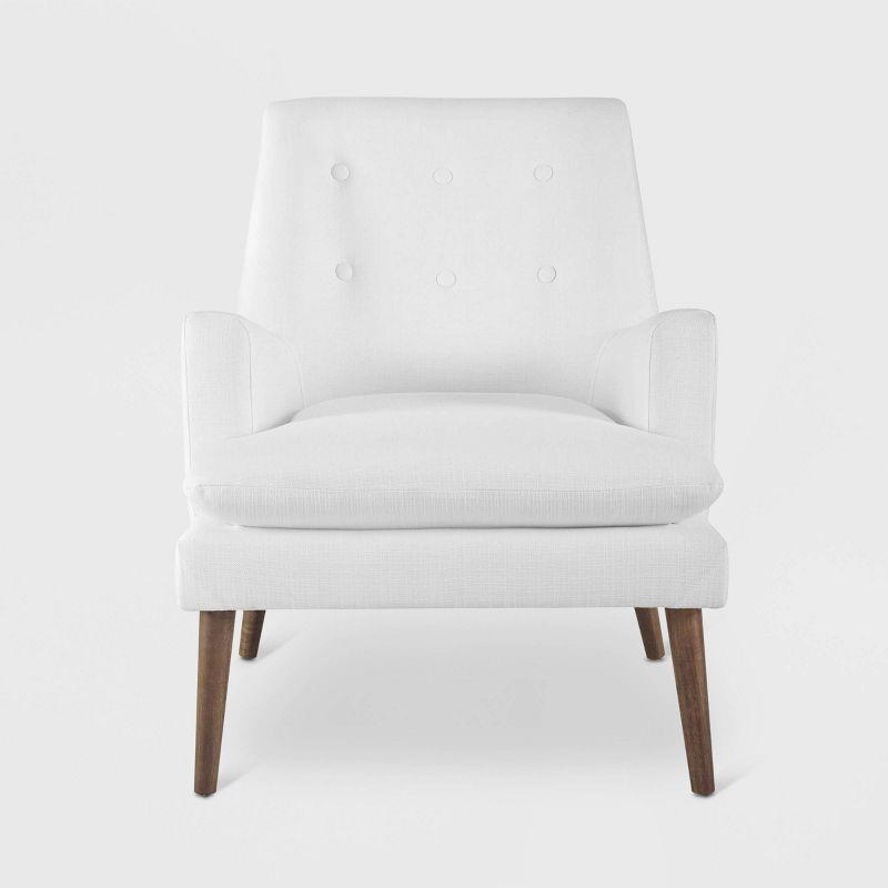 Mid-Century Modern Leisure White Accent Chair with Walnut Wood Legs