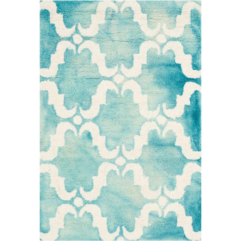 Turquoise and Ivory Handmade Tufted Wool Rectangular Rug - 2' x 3'