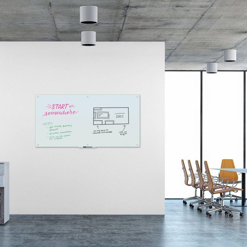 U Brands 70"x35" Frosted Glass Frameless Dry Erase Board White: Wall Mount Glass Whiteboard with Marker Tray