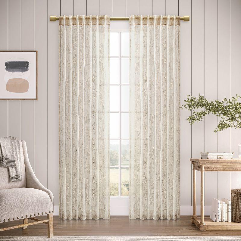 Roodhouse Premium Leaf Embroidered Semi-Sheer Rod Pocket Single Curtain Panel