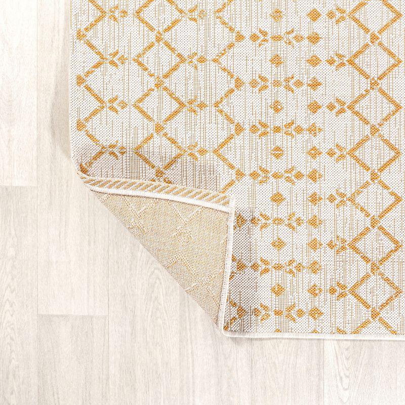 2' x 10' Ourika Moroccan Geometric Textured Weave Indoor/Outdoor Runner Rug, Cream/Yellow - JONATHAN Y