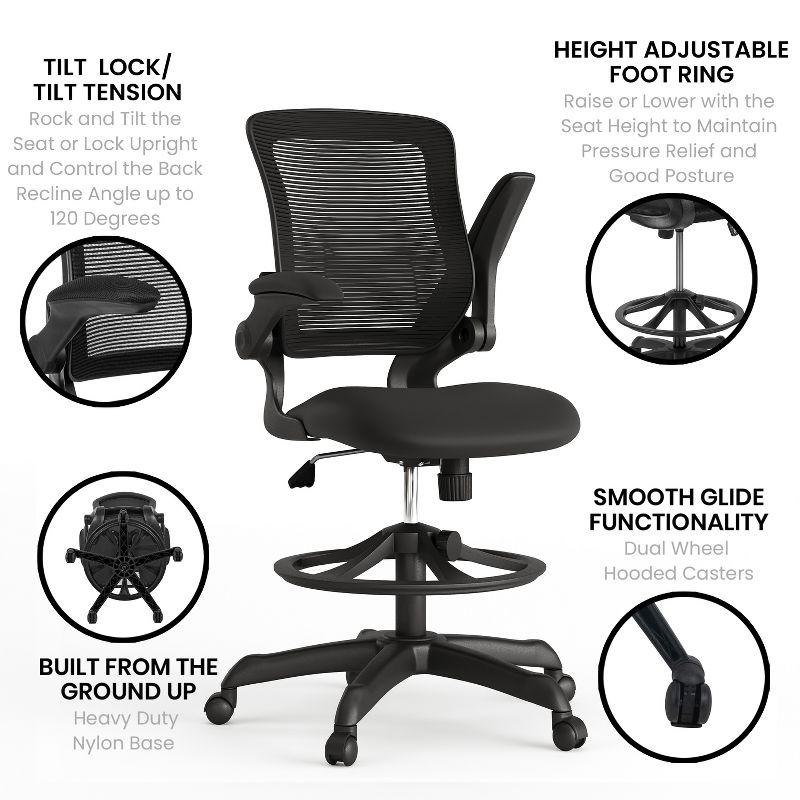 Flash Furniture Mid-Back Mesh Ergonomic Drafting Chair with Adjustable Foot Ring and Flip-Up Arms