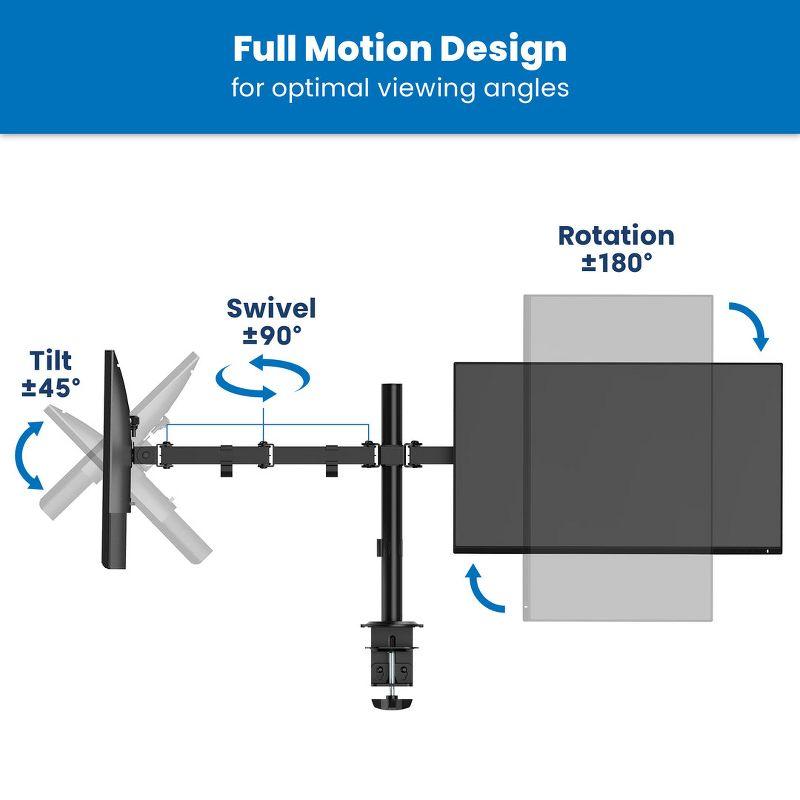 Mount-It! Dual Monitor Desk Mount, Dual Monitor Arm Fits 2 Monitors max. 32" / 19.8 Lbs., Full Motion Adjustment Monitor Mount with C-Clamp, Black