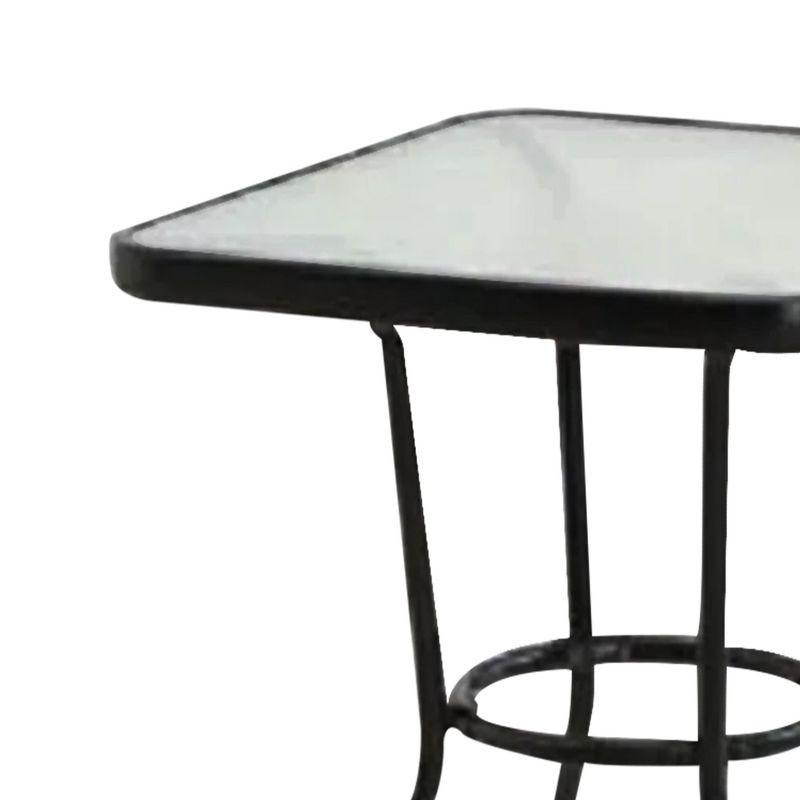 Four Seasons Courtyard Sunny Isles 24 Inch Outdoor Patio Bistro Dining Table Backyard Squared Furniture with Tempered Glass Tabletop, Black