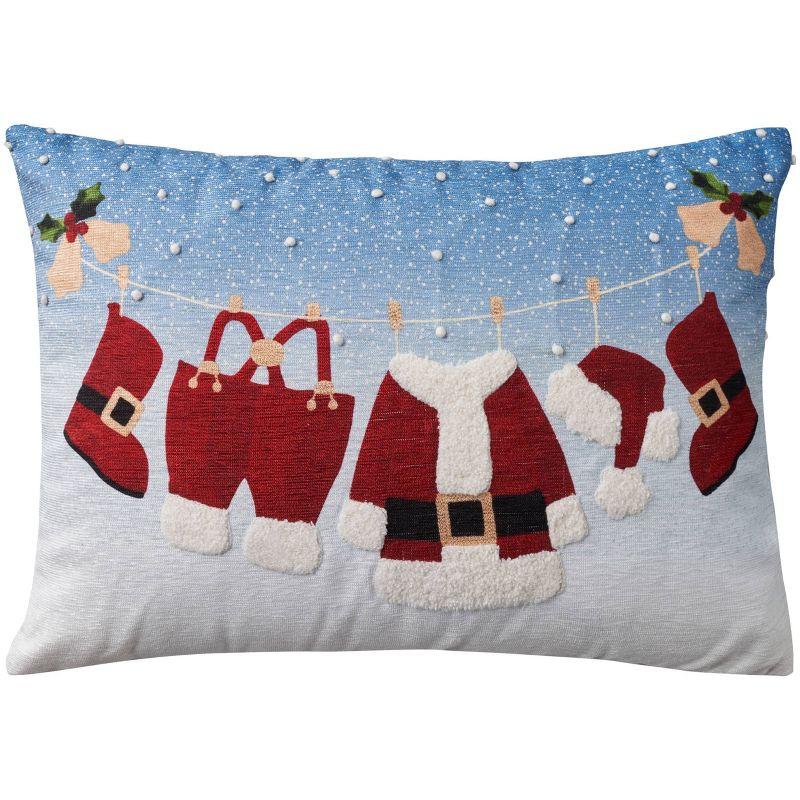 14"x20" Oversize Santa Clothes on Line Lumbar Pillow - Mina Victory: Festive Decor, Whimsical Design