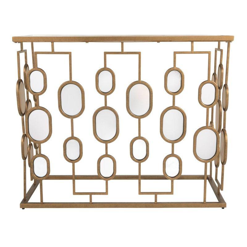 Everly Quinn Mirrored Glass Top Console Table Gold Finish