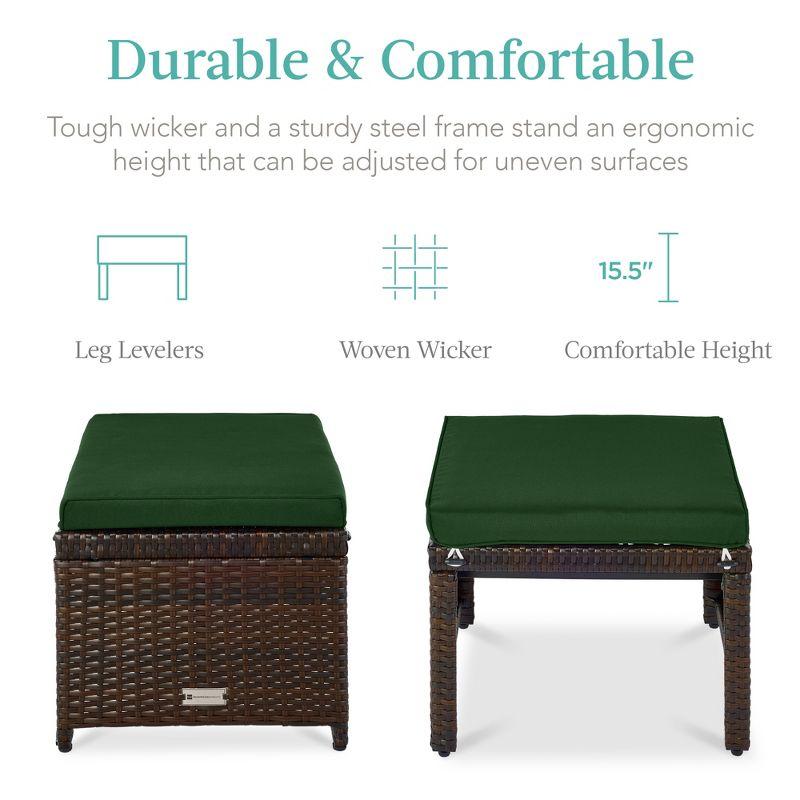 Dovecove Set Of 2 Multipurpose Patio Wicker Ottomans W/ Removable Cushions - Midnight Green/Brown