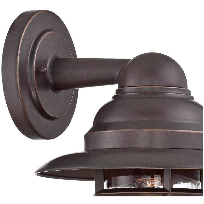 John Timberland Marlowe Industrial Rustic Wall Light Sconce Bronze Hardwire 9 1/2" Fixture Hooded Cage Clear Glass for Bedroom Reading Living Room