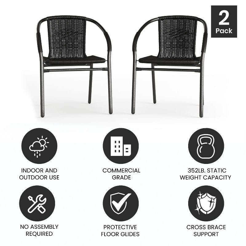 Emma and Oliver 2 Pack Rattan Indoor-Outdoor Restaurant Stack Chair with Curved Back