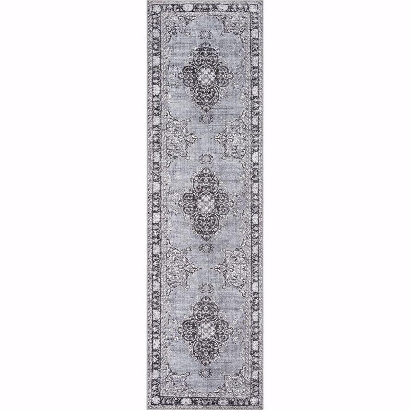 Well Woven Areva Machine Washable Grey Vintage Oriental Medallion Flat Pile Runner Rug 2x7 (2'1" x 7'3" Runner)