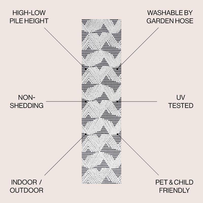 2'x8' Jazz High-Low Pile Art Deco Geometric Indoor/Outdoor Runner Rug, Black/Ivory - JONATHAN Y