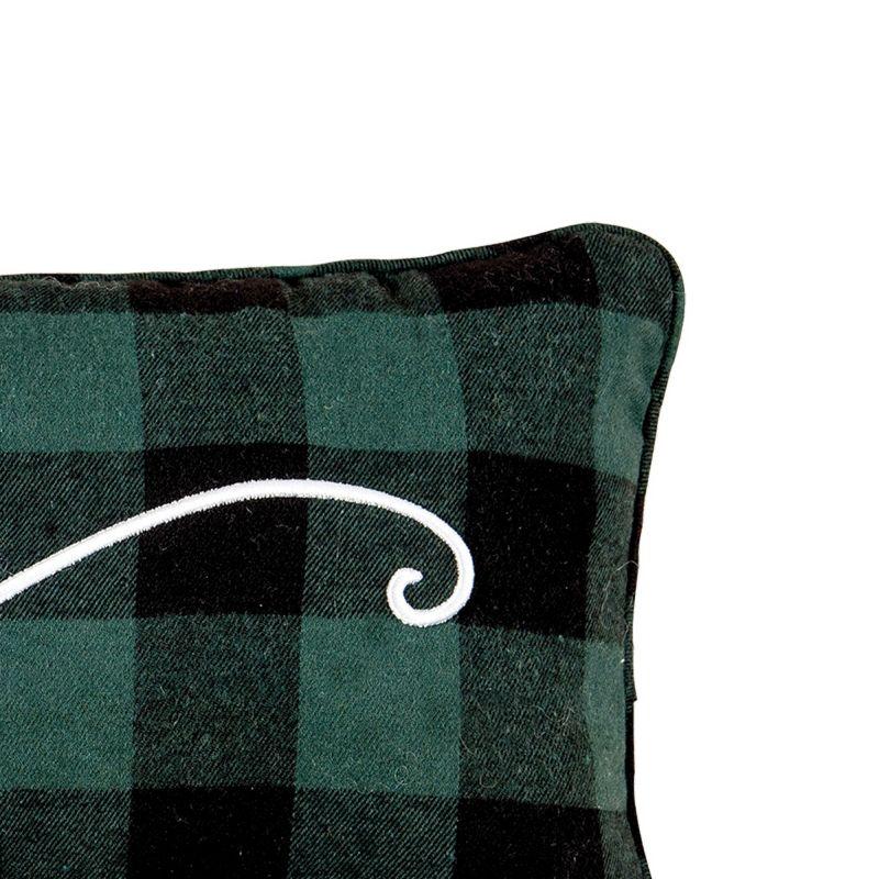 Green and Black Merry Embroidered Rectangular Throw Pillow