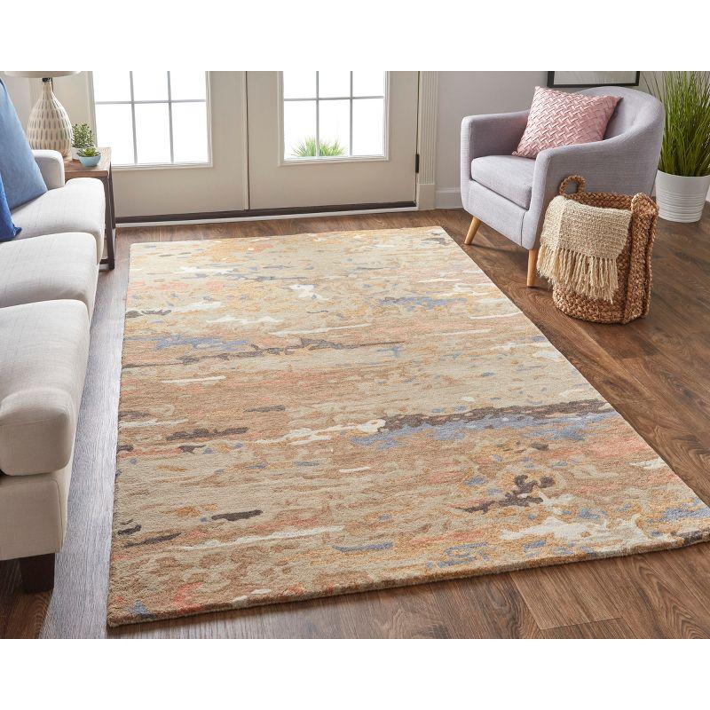 Beige and Blue Abstract Wool 2' x 3' Tufted Rug