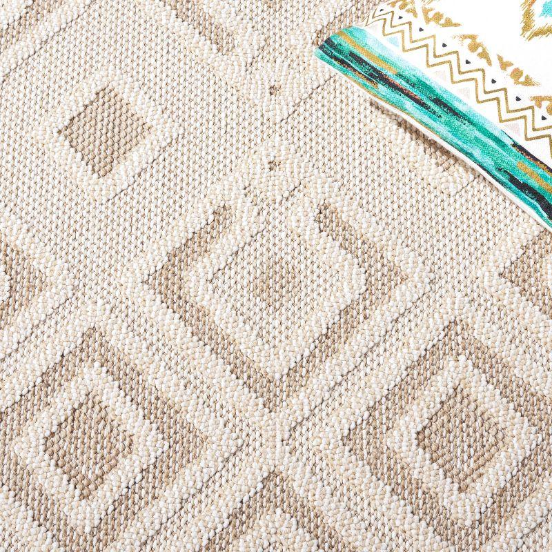 Ivory Geometric Synthetic Easy Care Indoor/Outdoor Area Rug